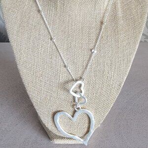 Silver Tone Hollow Heart Long Necklace